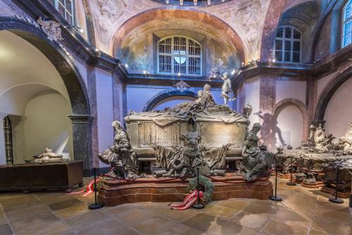 a large statue in a room in a building at Grand Hotel Wien in Vienna