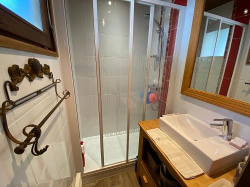 a bathroom with a shower and a sink at Studio La Clusaz, 1 pièce, 4 personnes - FR-1-459-193 in La Clusaz
