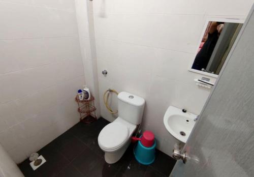 a small bathroom with a toilet and a sink at D'Luna Homestay Melaka Fully Aircond in Melaka