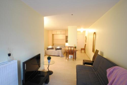 un salon avec un canapé et une chambre avec un lit dans l'établissement antares57, à Cannes