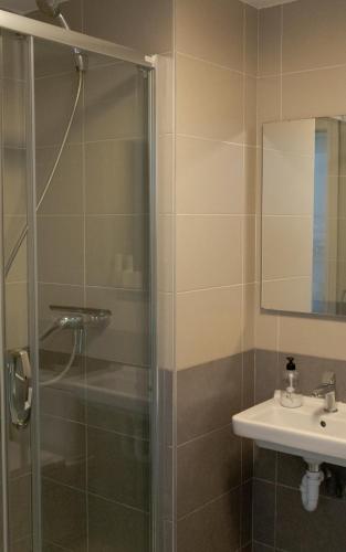 ein Badezimmer mit Dusche und Waschbecken in der Unterkunft Suseia in Zubiri