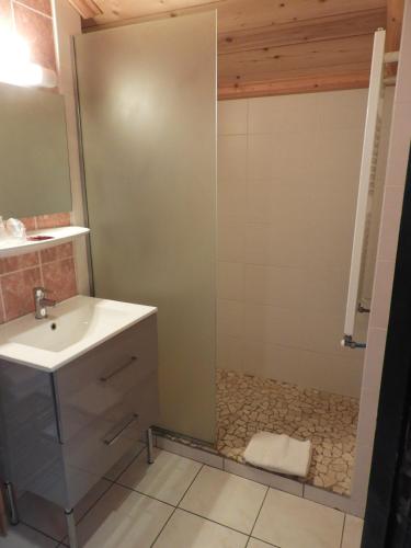 a bathroom with a shower and a sink at Loc'Hotel Alpen Sports in Les Gets