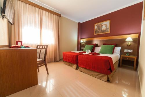 Habitación de hotel con cama y escritorio en Hotel Regio 2, en Cádiz