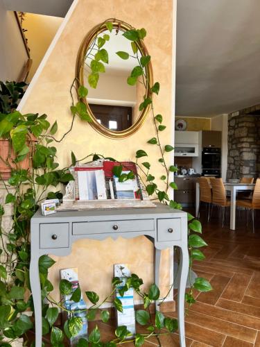 een kaptafel met een spiegel en een aantal planten bij Campo della Corte in Castelpagano