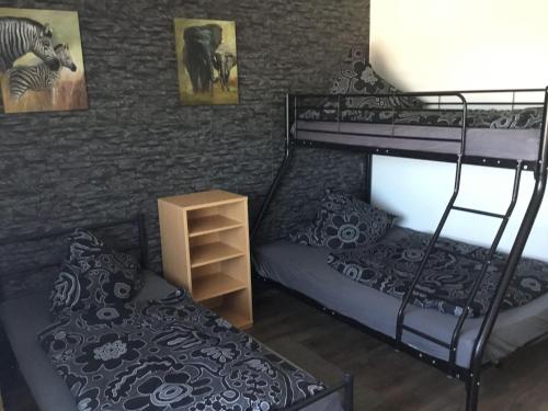 Sulzbach am Main的住宿－Ferienwohnung-Bayrisch-Nizza，一间卧室配有两张双层床和一盏灯。