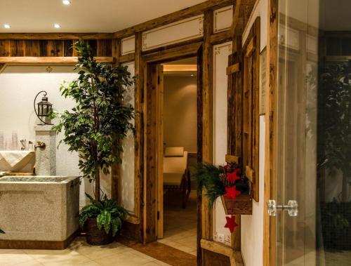 otwarte drzwi do pokoju z roślinami w obiekcie Hotel Garni Daniel w mieście Ischgl
