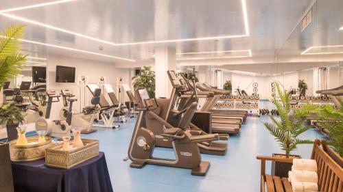 a gym with treadmills and exercise bikes and plants at InterContinental Mzaar Lebanon Mountain Resort & Spa, an IHG Hotel in Kfardebian