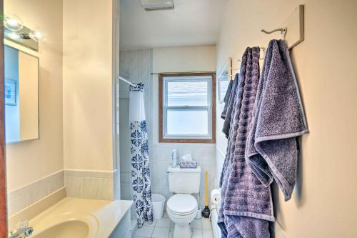 a bathroom with a toilet and a sink and a shower at Secluded Getaway Less Than 10 Mi to Saratoga Springs! in South Corinth