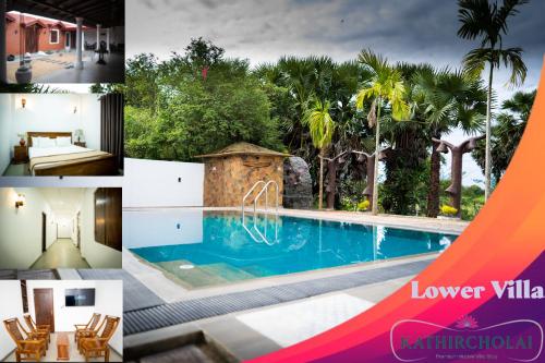 a collage of photos of a swimming pool at Kathircholai in Trincomalee