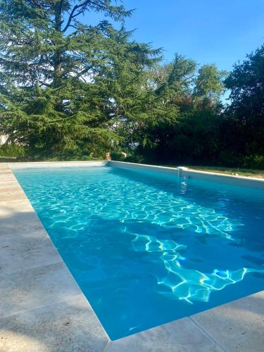 - une piscine d'eau bleue dans l'établissement Le Petit Cinq Ruffe, à Listrac-de-Durèze