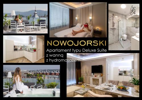 a collage of photos of a hotel room at Sky Roof Apartments in Bielsko-Biała