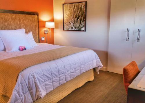 a hotel room with a large bed and a desk at Red Mountain Resort in St. George