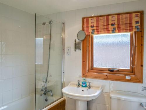a bathroom with a sink and a shower at Cosy Lodge - Uk37418 in Legbourne