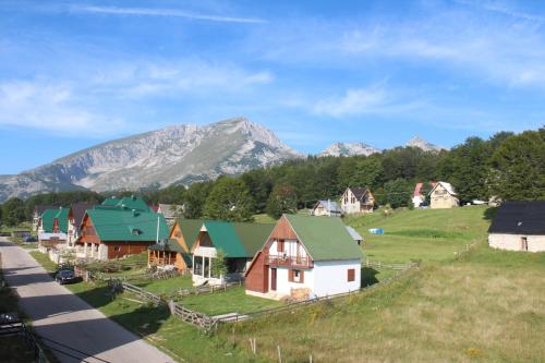a small village with a mountain in the background at Sun Village Apartments Zabljak in Žabljak