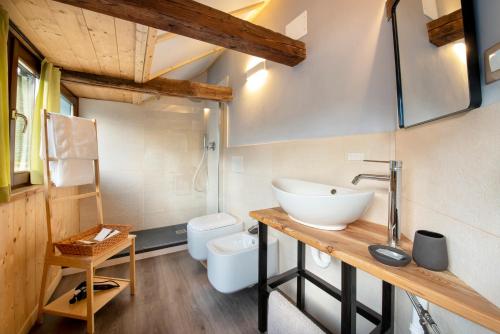 a bathroom with a sink and a toilet at B&B Casa Quaroni in Anzino