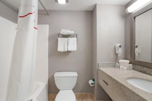 a bathroom with a white toilet and a sink at Red Roof Inn & Suites Carrollton, GA - West Georgia in Carrollton