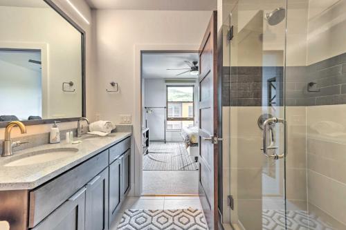 a bathroom with a shower and a sink at 3 Mi to Dillon Reservoir Condo with Balcony! in Silverthorne