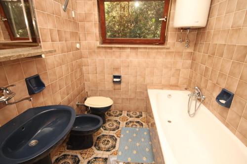 a bathroom with a tub and a toilet and a sink at Apartments by the sea Cove Merascica, Cres - 8071 in Štivan