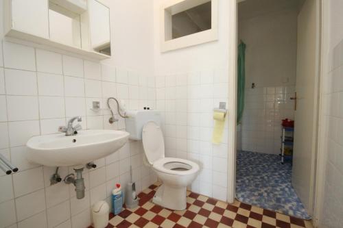 ein Bad mit einem WC und einem Waschbecken in der Unterkunft Apartment Savar 8127b in Savar