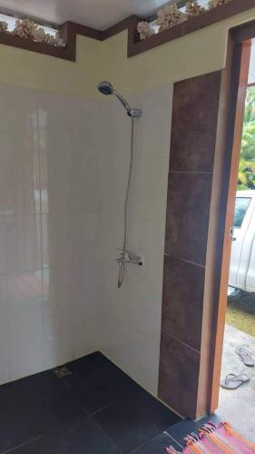 a shower in the corner of a room at Rangiroa Guest Paradise in Avatoru