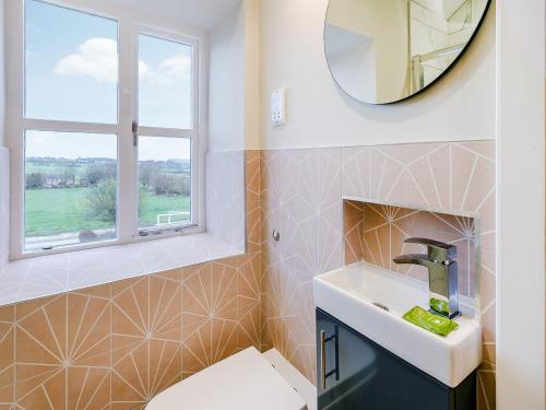 a bathroom with a sink and a mirror at Old Tannery in Farnley Tyas