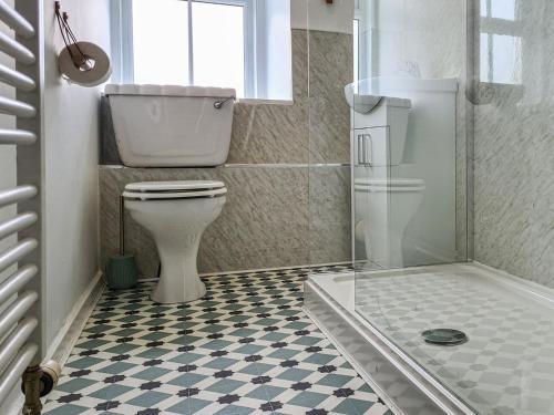 a bathroom with a toilet and a shower at 2 Setonhill Cottages in Longniddry