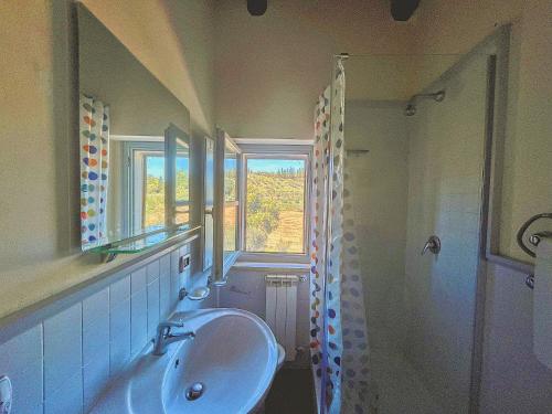 a bathroom with a sink and a shower at Una casa in Val di Chiana - Tuscan Country House Cetona in Cetona