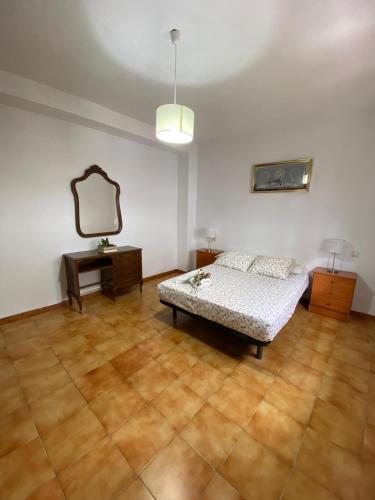 a bedroom with a bed and a mirror on the wall at Barrero 47 in Igualeja