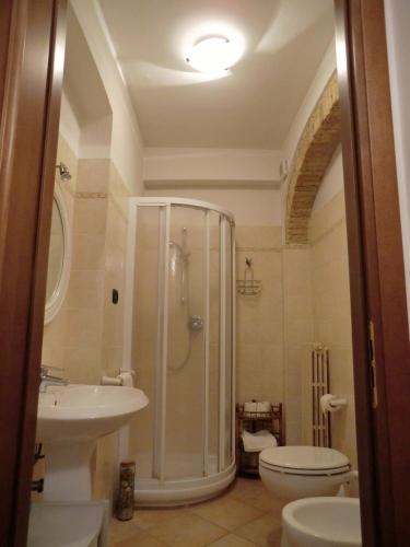 a bathroom with a shower and a toilet and a sink at Agriturismo Il Gelso in Pomaia