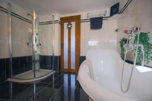 a bathroom with a bath tub and a shower at The Luxury Penthouse at Casita Palmera in Haría