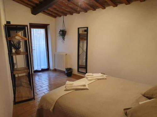 ein Schlafzimmer mit einem Bett und einem großen Spiegel in der Unterkunft Casa Lavinia in Casperia