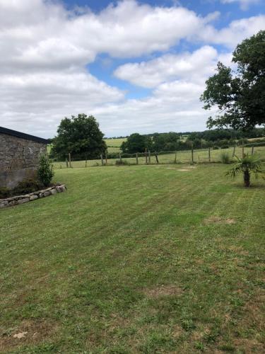 a large grass field with a fence in the distance at Gîte entièrement rénové Bord de Sèvre in Torfou