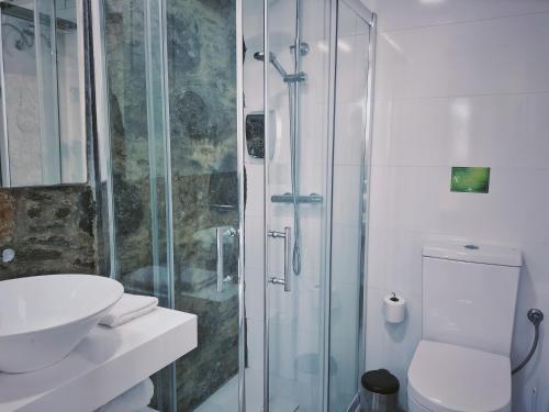 La salle de bains est pourvue d'une douche, de toilettes et d'un lavabo. dans l'établissement De Sebastian 1 - estudio frente al mar, à San Nicolás