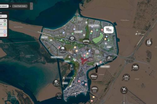 a map of a city with buildings at Deluxe Apartment on YAS with Sea View Balcony in Abu Dhabi