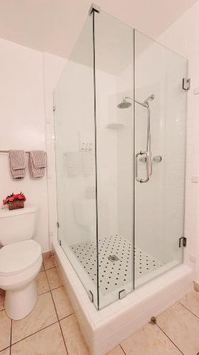 a bathroom with a shower and a toilet at Double Suite Santa Monica - Free Parking in Santa Monica