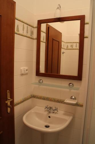 a bathroom with a sink and a mirror at Apartmany A.Ša Kašperské Hory in Kašperské Hory
