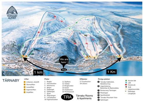 um mapa de uma estância de esqui com uma montanha em Tärnaby Rooms & Apartments em Tärnaby