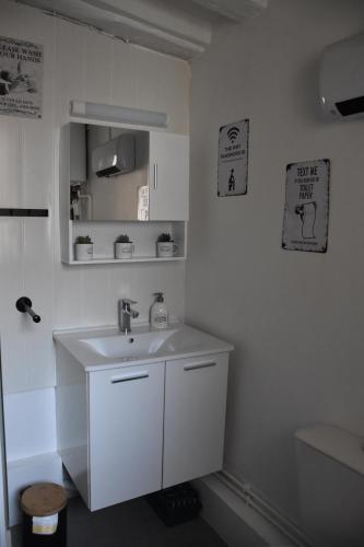 bagno bianco con lavandino e servizi igienici di Le Horsier a Dieppe