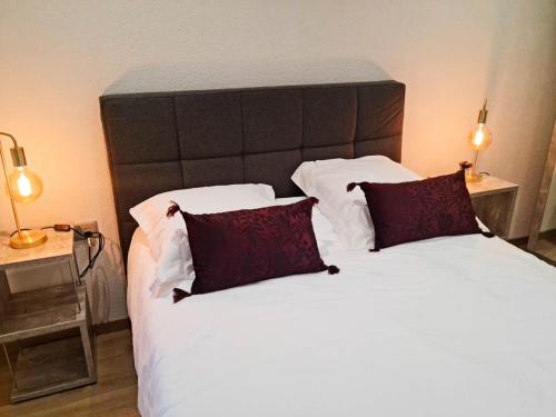 a bedroom with a large bed with two pillows at La Factory in Porrentruy