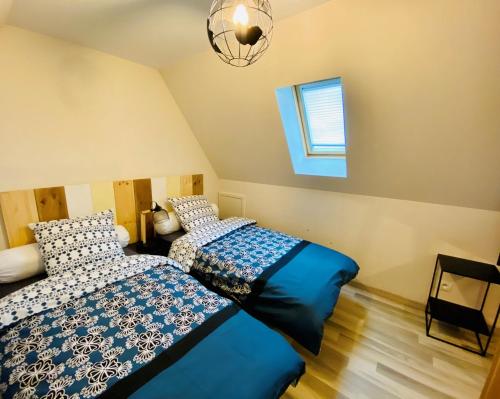 1 Schlafzimmer mit 2 Betten und einem Fenster in der Unterkunft L'Envolée Alsacienne - Magnifique appartement en duplex in Ostheim