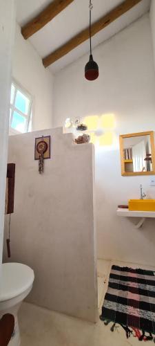 ein weißes Bad mit einem WC und einem Waschbecken in der Unterkunft Retiro da Irá in Corumbau