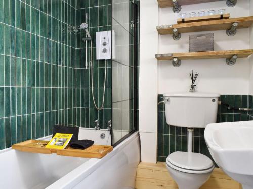 a bathroom with a toilet and a sink at Gavels Gap in Nantwich