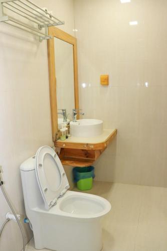 a bathroom with a toilet and a sink and a mirror at Alaika Maafushi in Maafushi