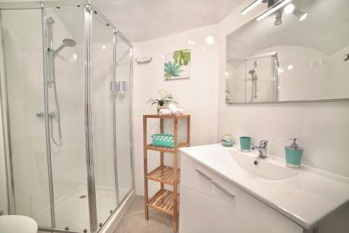 a bathroom with a shower and a sink at Casa Cueva Los Mosaicos in Guadix