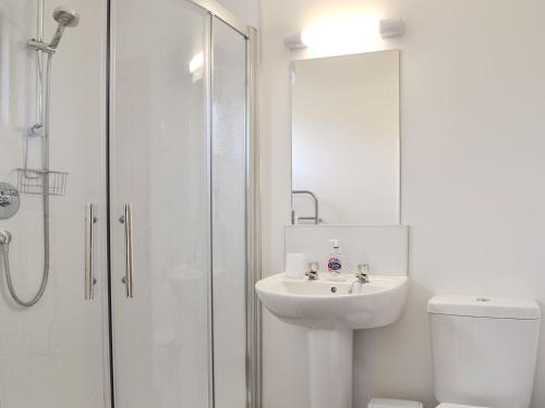 a bathroom with a toilet and a sink and a shower at Rockworks Chalets No,3 - Uk7042 in Saint Marys