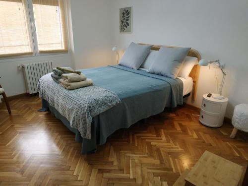 um quarto com uma cama e piso em madeira em Terra Bardenas em Arguedas