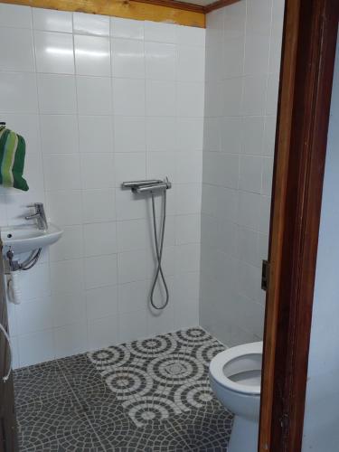 a bathroom with a toilet and a sink at Moinho do Formigal in Valença