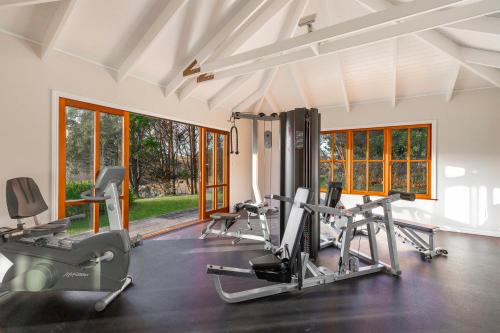 an image of a gym with tread machines at Peace-Realm Retreat in Matakana
