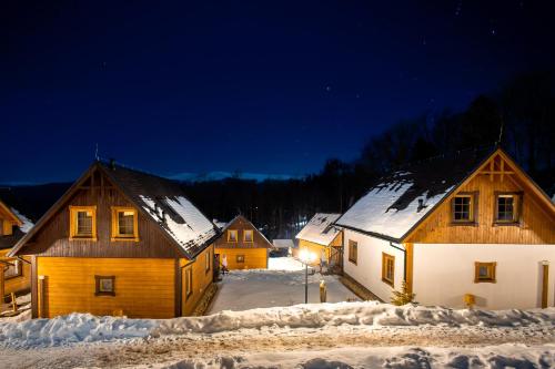 a group of houses in the snow at night at Chałupy Pod Lipami in Szklarska Poręba