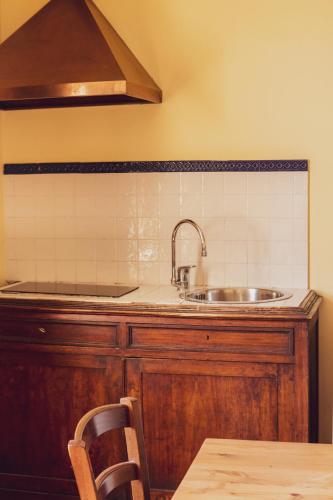 a kitchen with a sink and a counter top at Agriturismo Montevecchio Isolani in Monte San Pietro